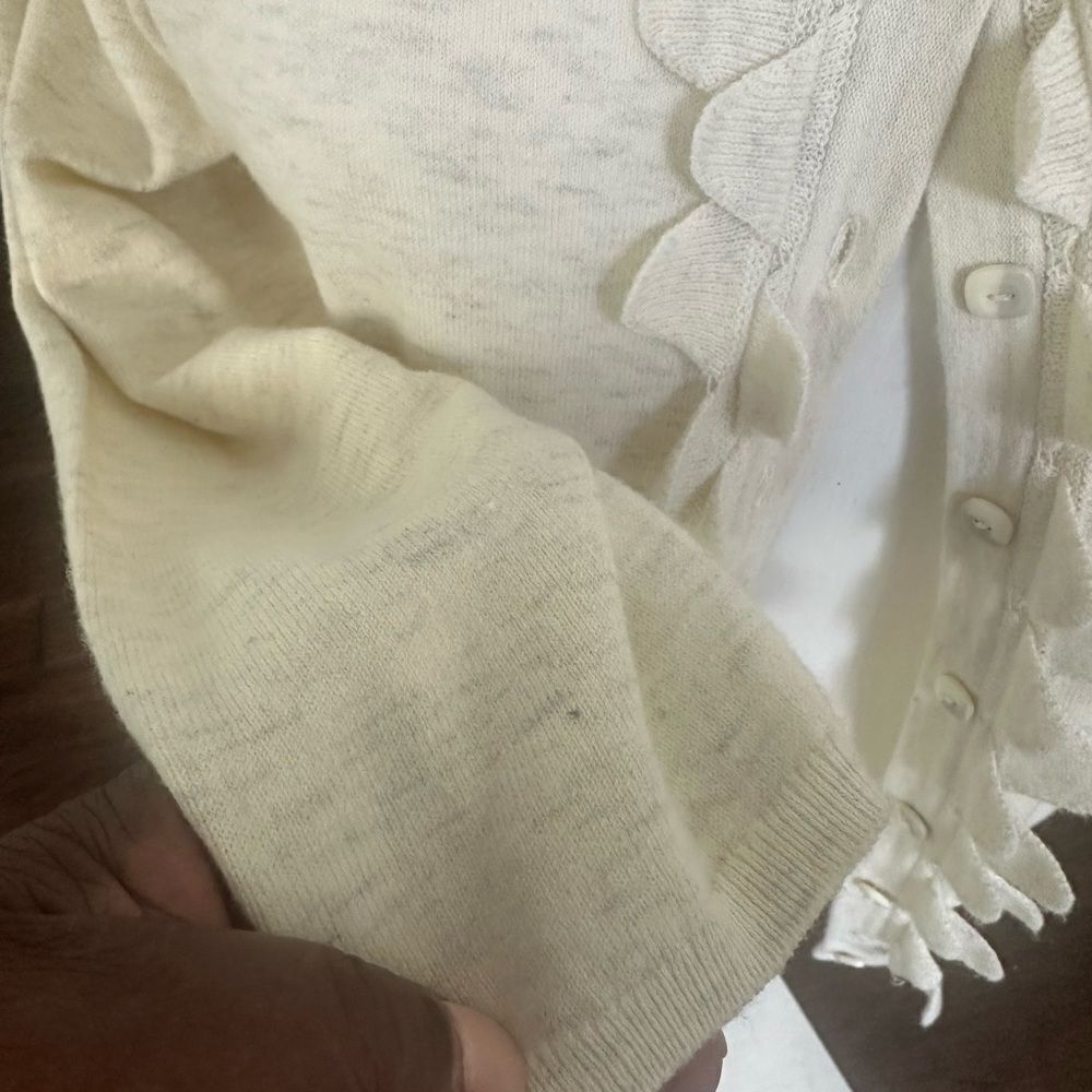 Anthropologie Sparrow Ivory Scalloped Layered Cashmere Cardigan Sweater L - Picture 3 of 6